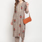 Be Indi Women Beige Printed Embroidery With Lace Work Design Kurta With Pant