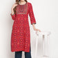 Be Indi Women Red Yoke Design Kurta with Trousers