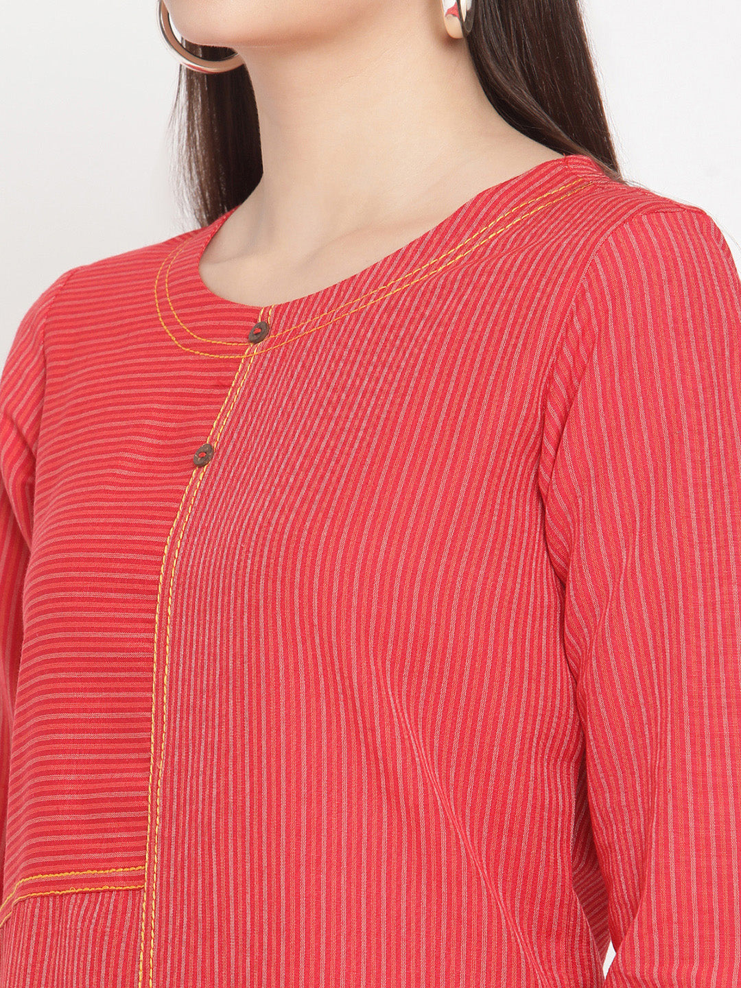 Be Indi Women Red Khadi Handloom Kurta