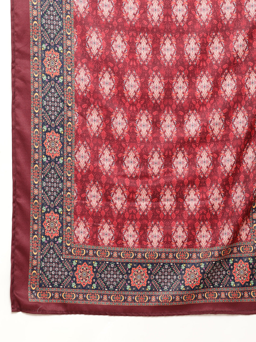 Be Indi Women Winter Daffodil Maroon Yoke Design Straight Kurta With Trouser & Printed Dupatta.