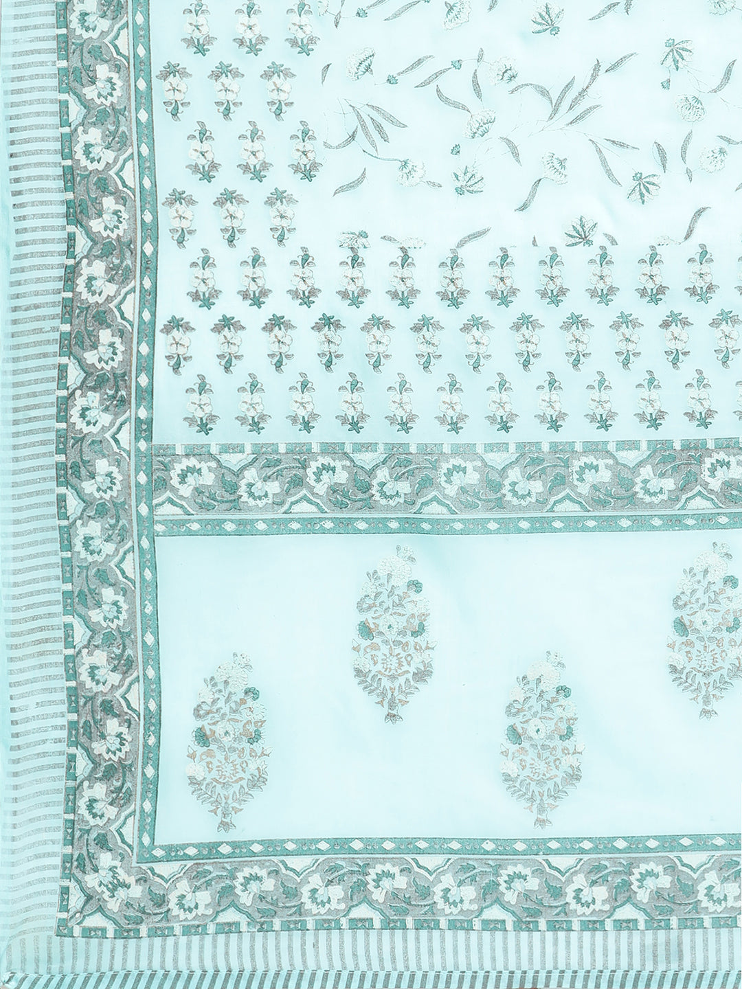 Be Indi Women Turquoise Blue Floral Printed Panelled Pure Cotton Kurta with Trousers & With Dupatta