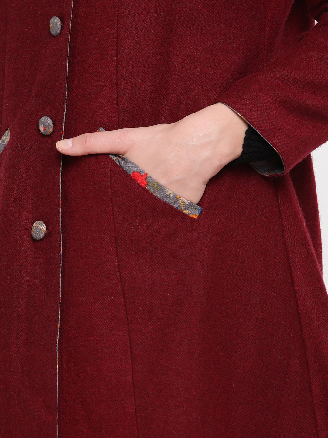 Be Indi Women Maroon Reversible A-line Winter Overcoat