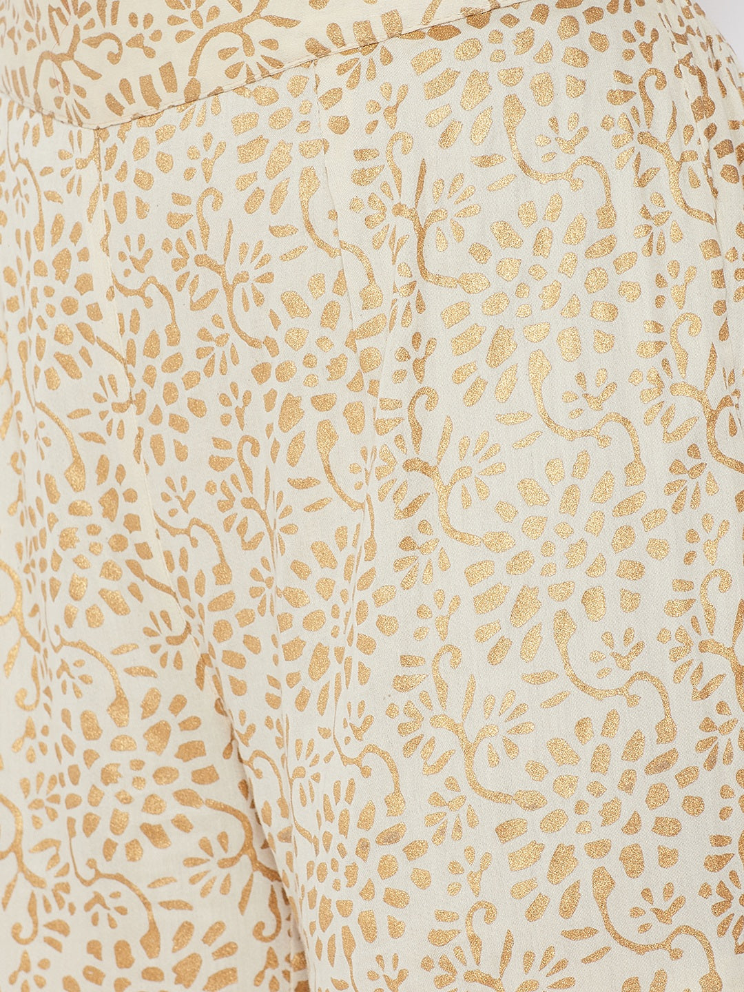 Be Indi Women Beige Floral Printed Flared Pleated Trousers