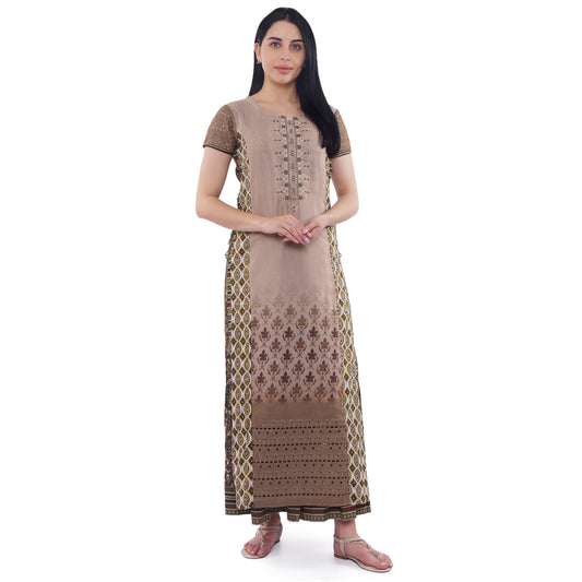 Be Indi Women Beige & Green Layered Printed Maxi Dress