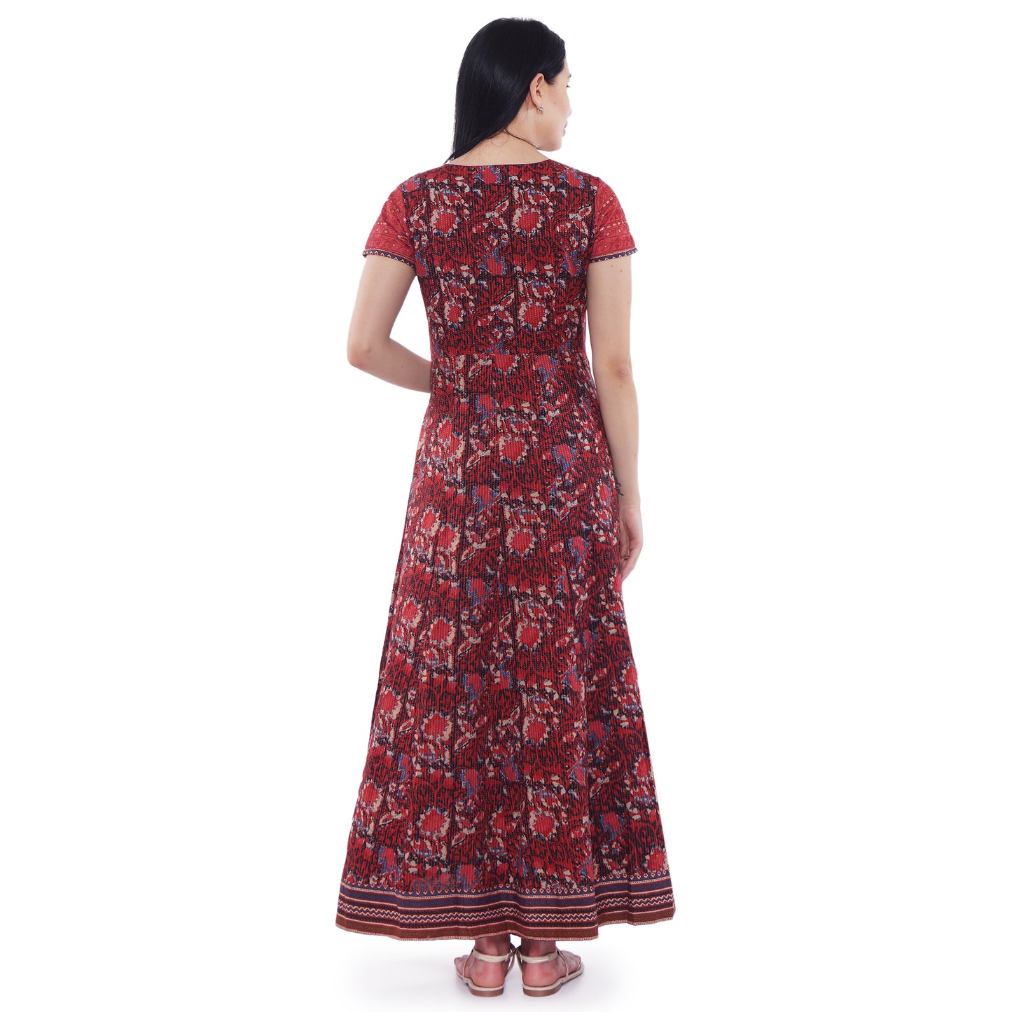 Be Indi Women Red Layered Printed Maxi Dress