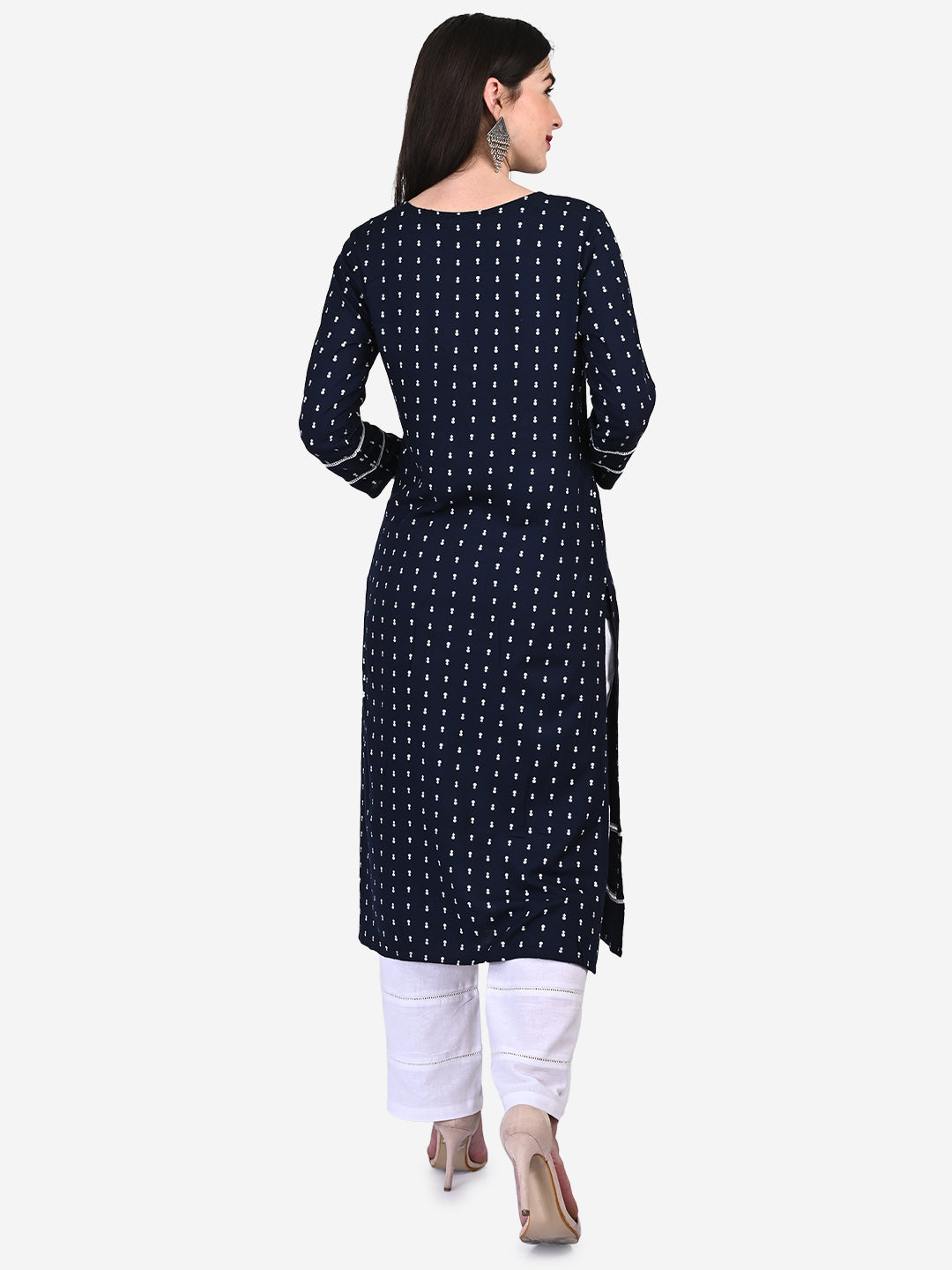 Be Indi Women Navy Blue Ethnic Motifs Printed Kurta