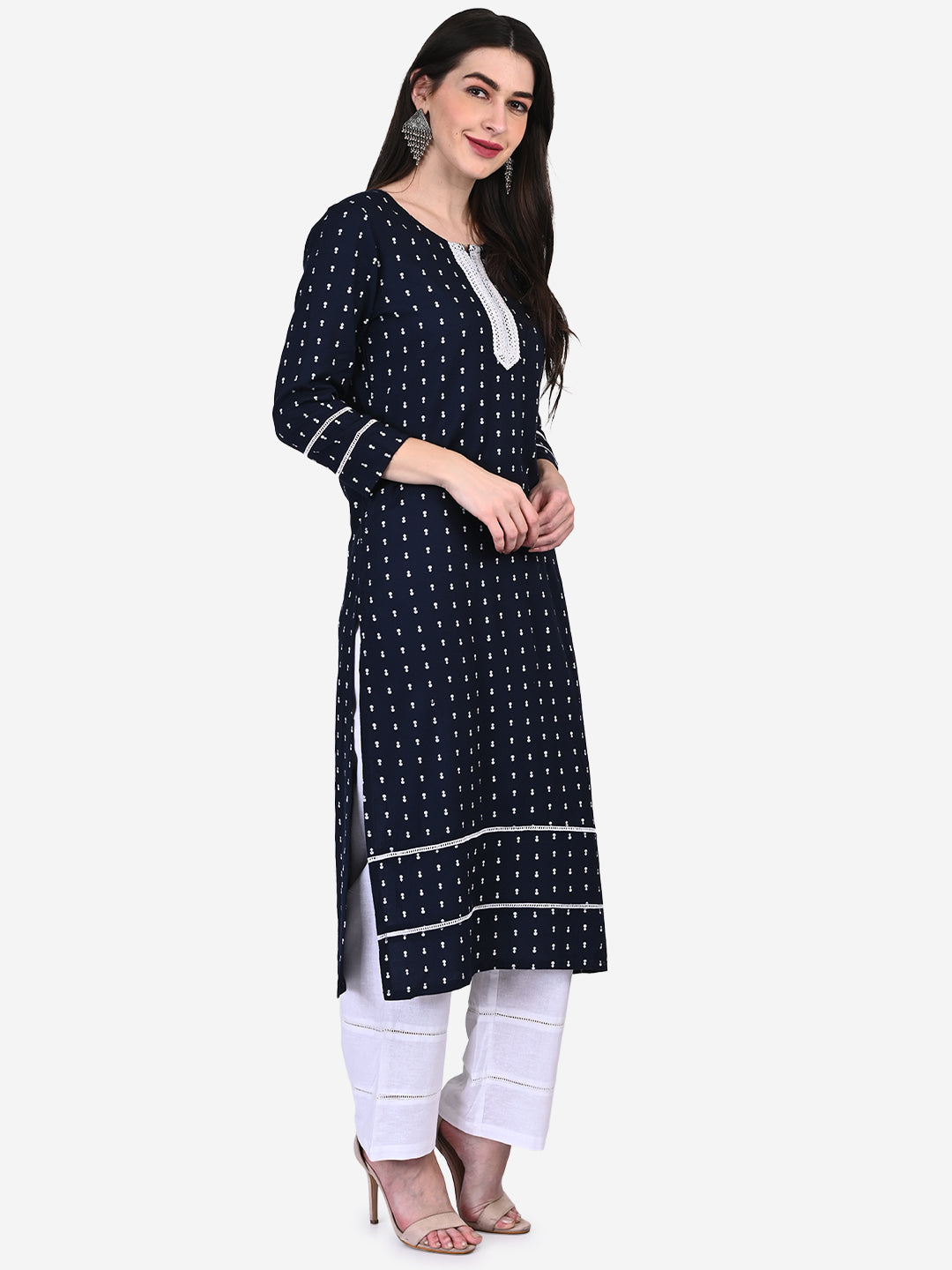 Be Indi Women Navy Blue Ethnic Motifs Printed Kurta