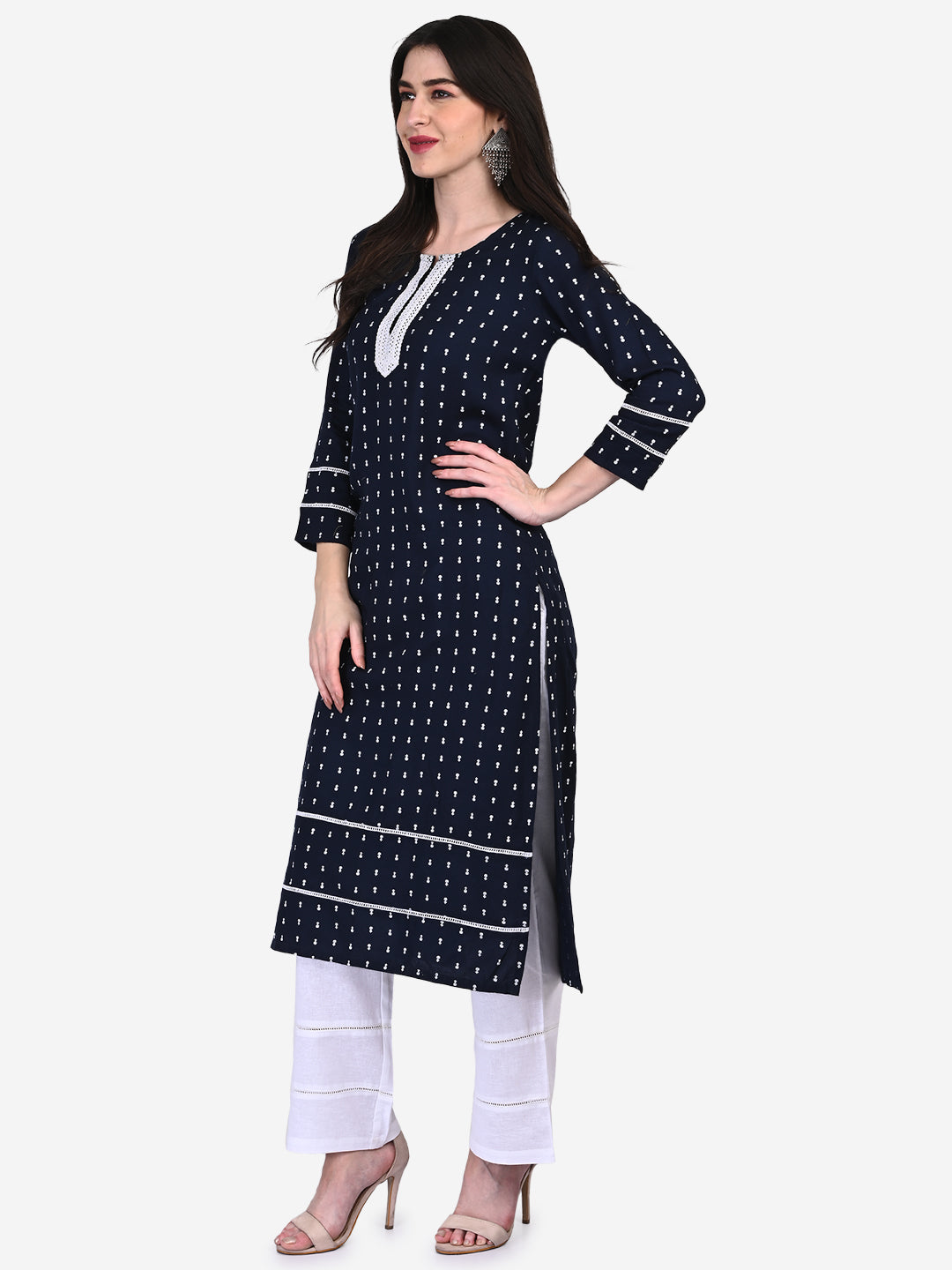 Be Indi Women Navy Blue Ethnic Motifs Printed Kurta