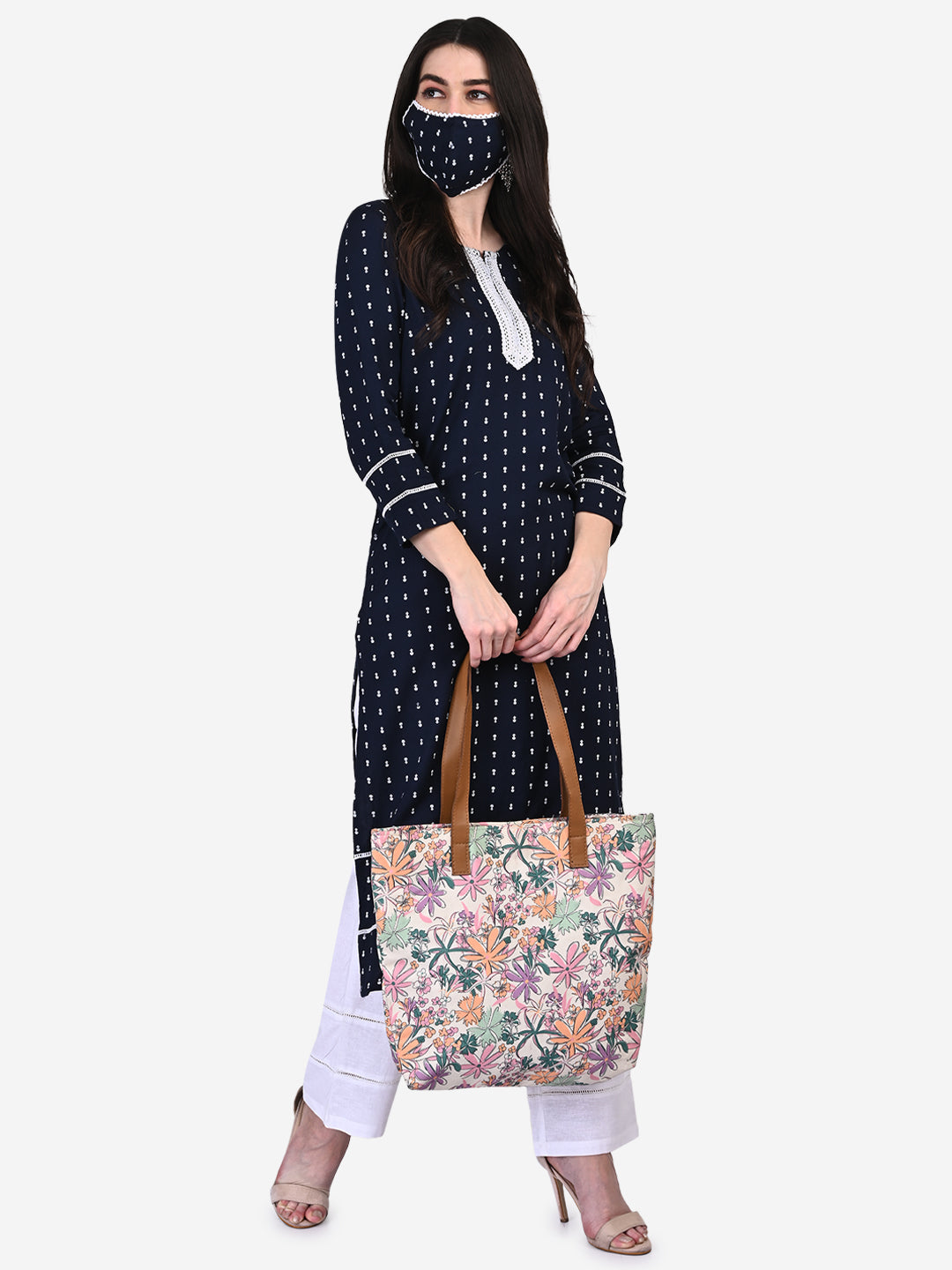 Be Indi Women Navy Blue Ethnic Motifs Printed Kurta