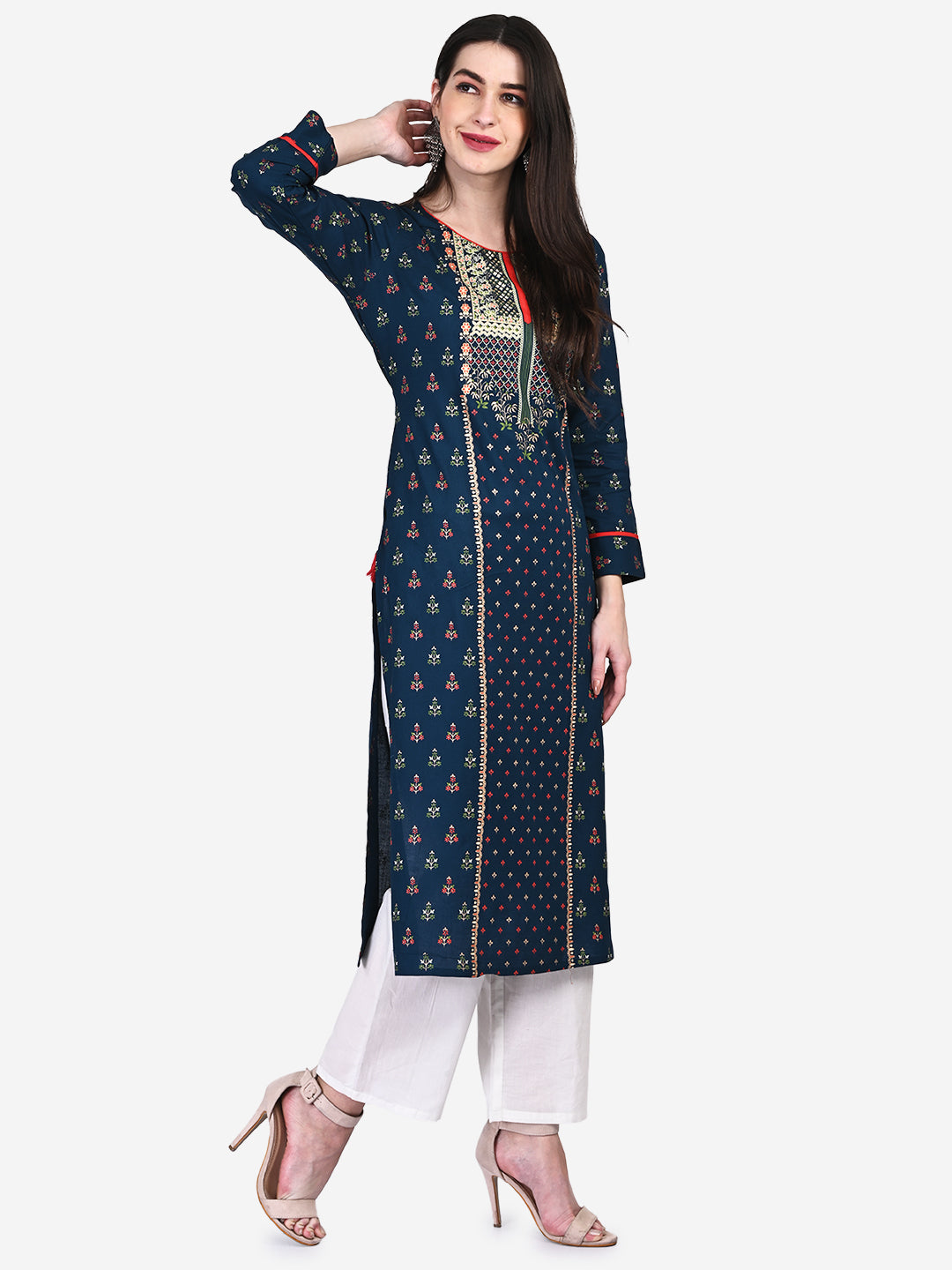 Be Indi Women Turquoise Blue Ethnic Motifs Printed Kurta