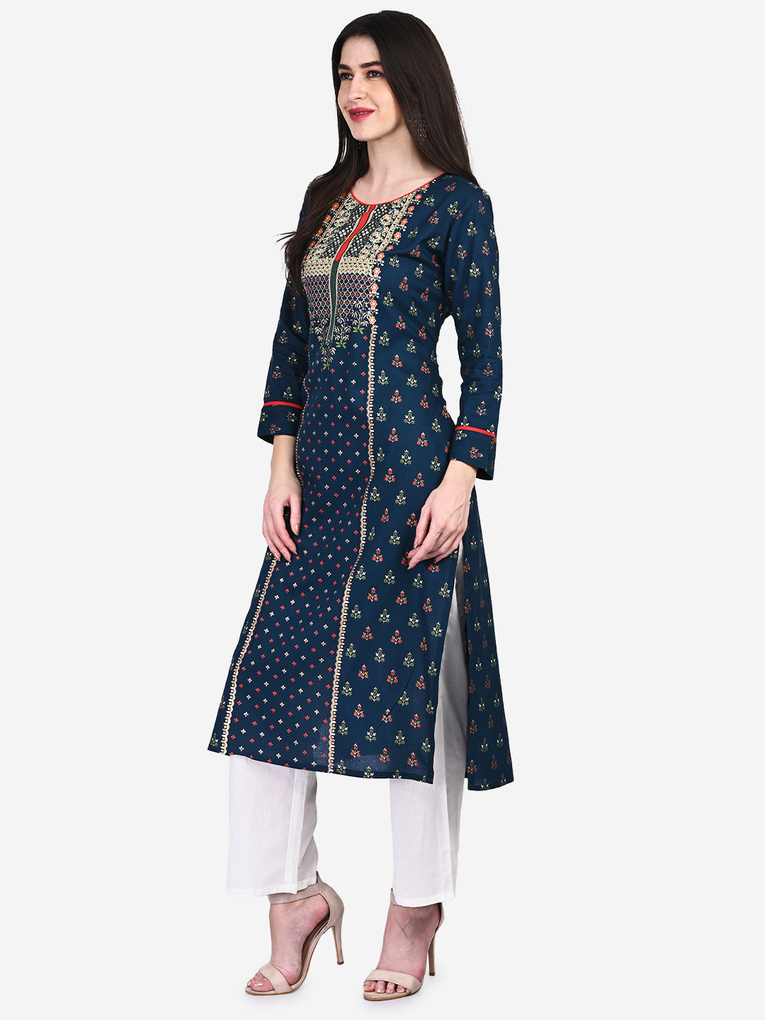 Be Indi Women Turquoise Blue Ethnic Motifs Printed Kurta