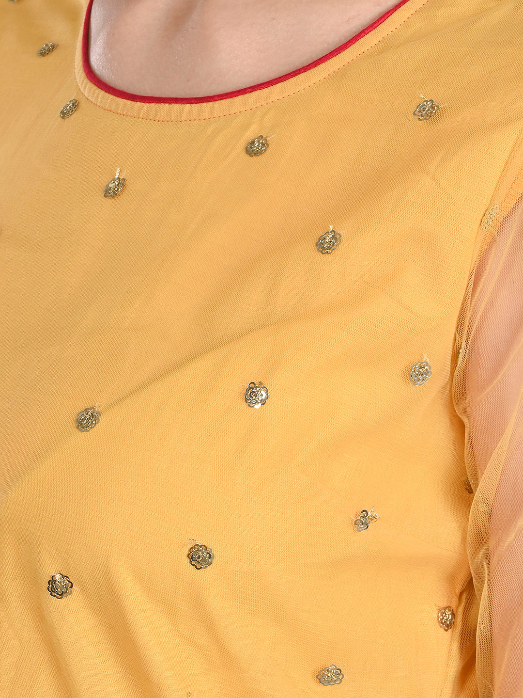 Be Indi Women Yellow Woven Design Kurta with Sharara