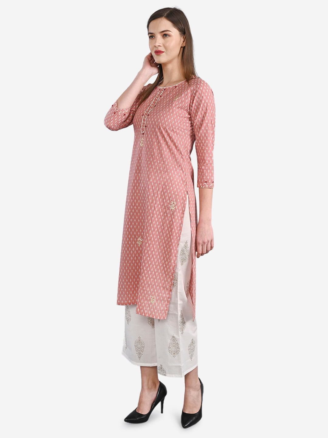 Be Indi Women Pink Printed Kurta with Palazzos