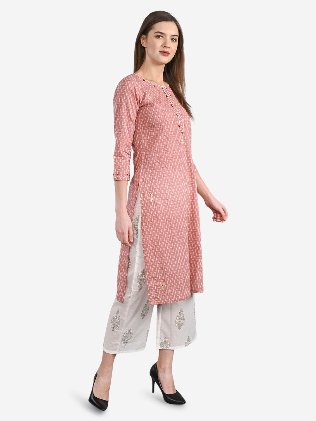 Be Indi Women Pink Printed Kurta with Palazzos