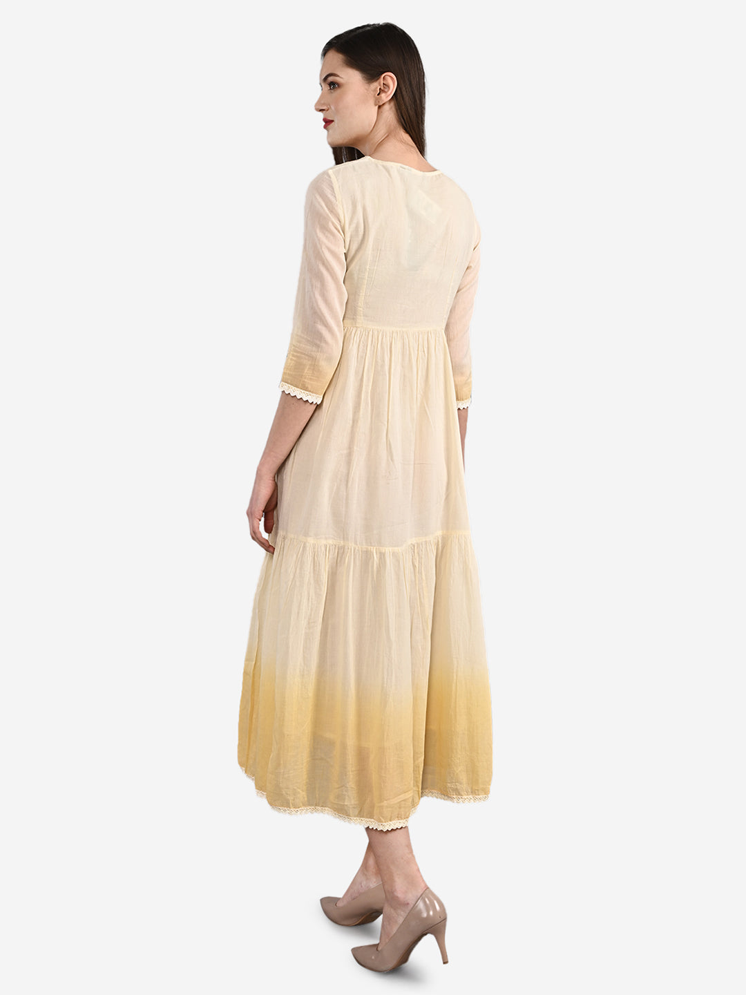 Be Indi Women Beige Self Design A-Line Dress