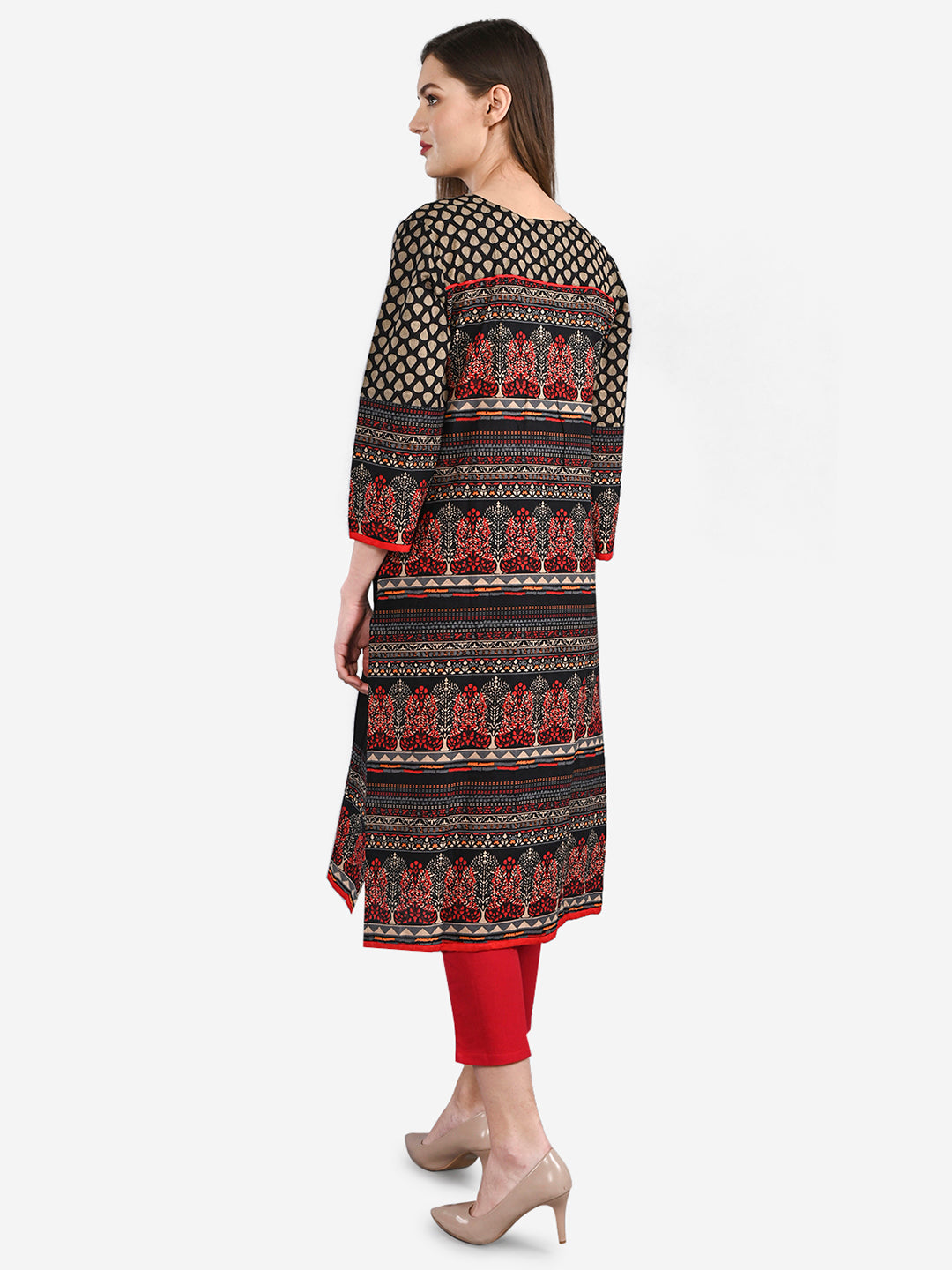 Be Indi Women Black Ethnic Motifs Printed Thread Work Kurta