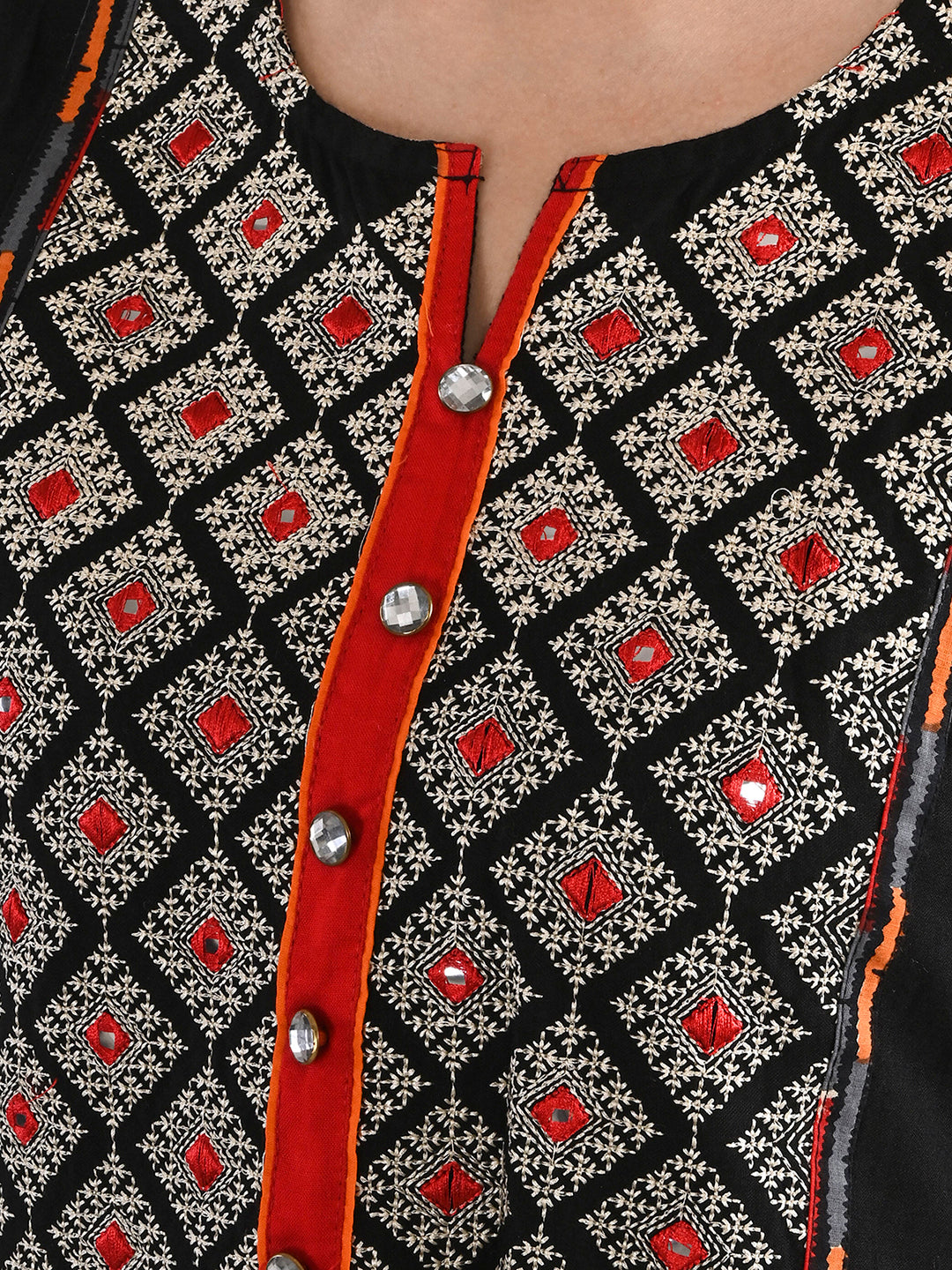 Be Indi Women Black Ethnic Motifs Printed Thread Work Kurta