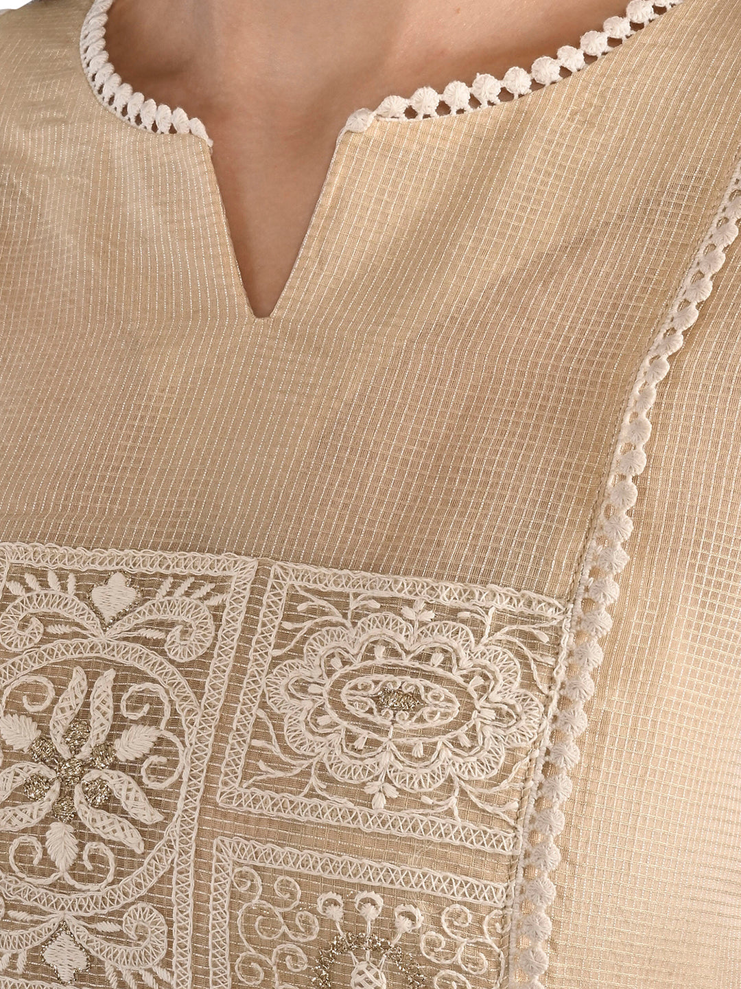 Be Indi Women Beige Embroidered Straight Kurta