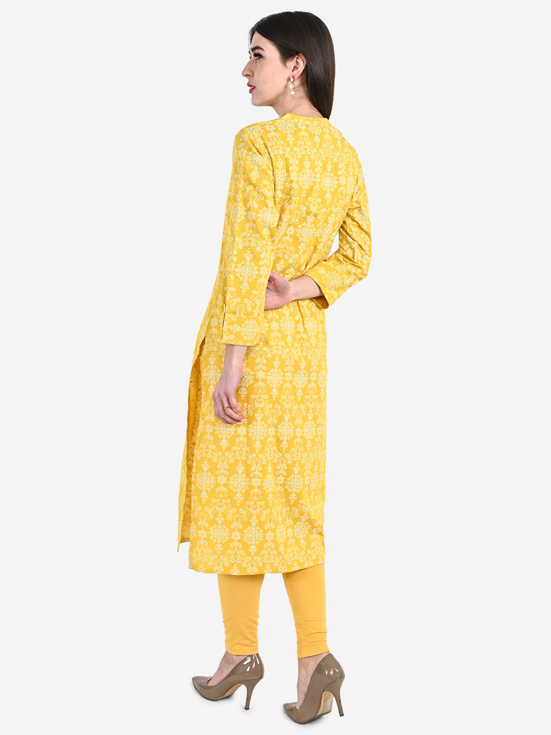 Be Indi Women Yellow Floral Print Kurta