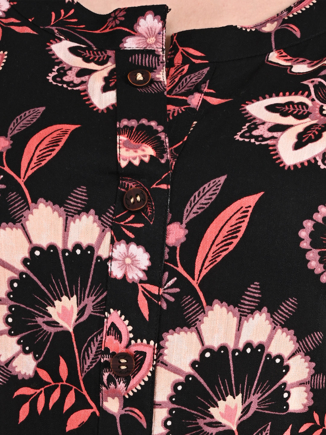 Be Indi Women Black & Pink Floral Printed Kurta