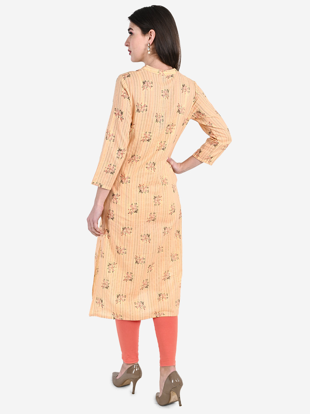 Be Indi Women Peach-coloured Floral Printed Kurta