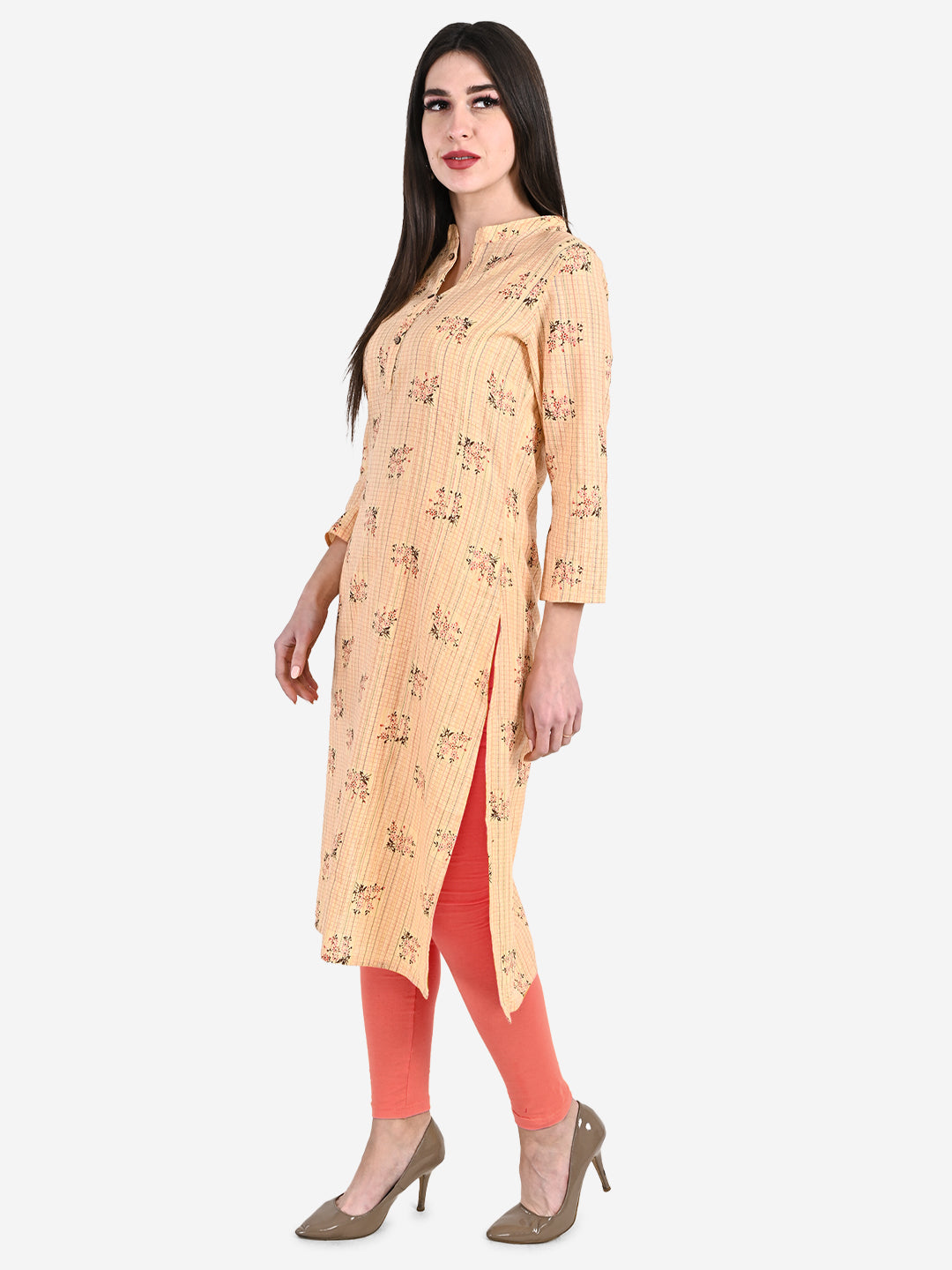 Be Indi Women Peach-coloured Floral Printed Kurta