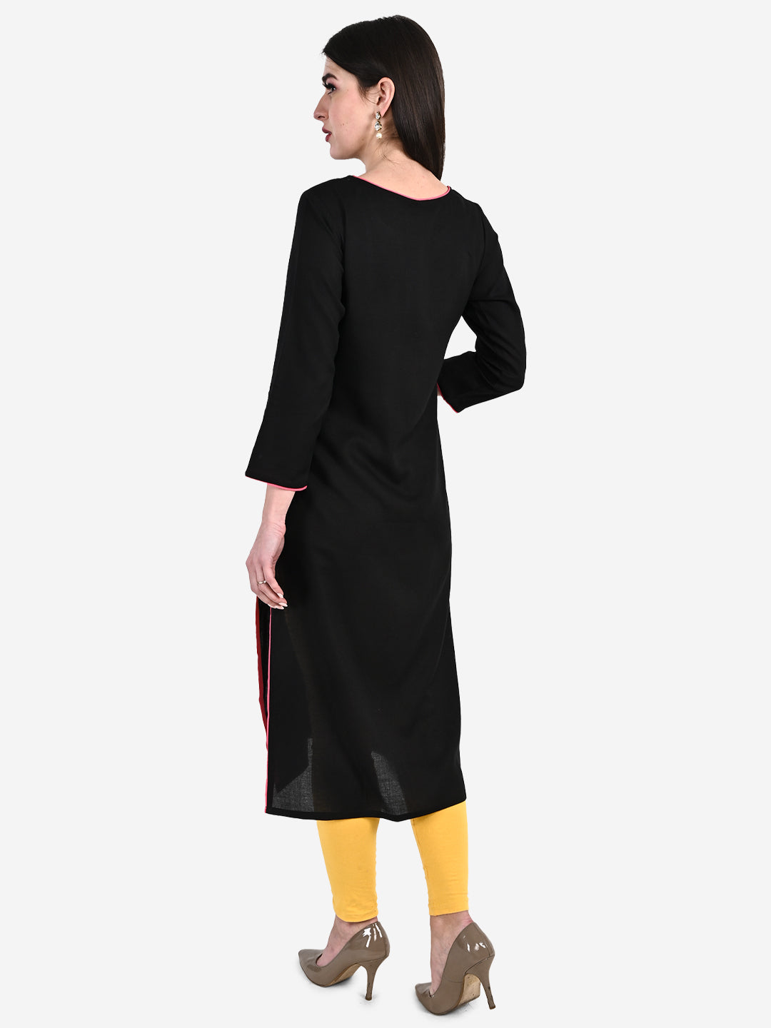 Be Indi Women Black Ethnic Motifs Printed Thread Work Kurta