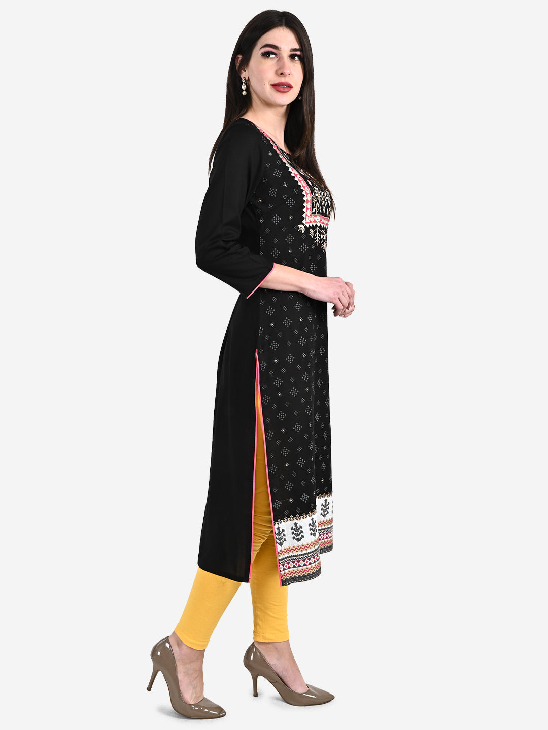Be Indi Women Black Ethnic Motifs Printed Thread Work Kurta
