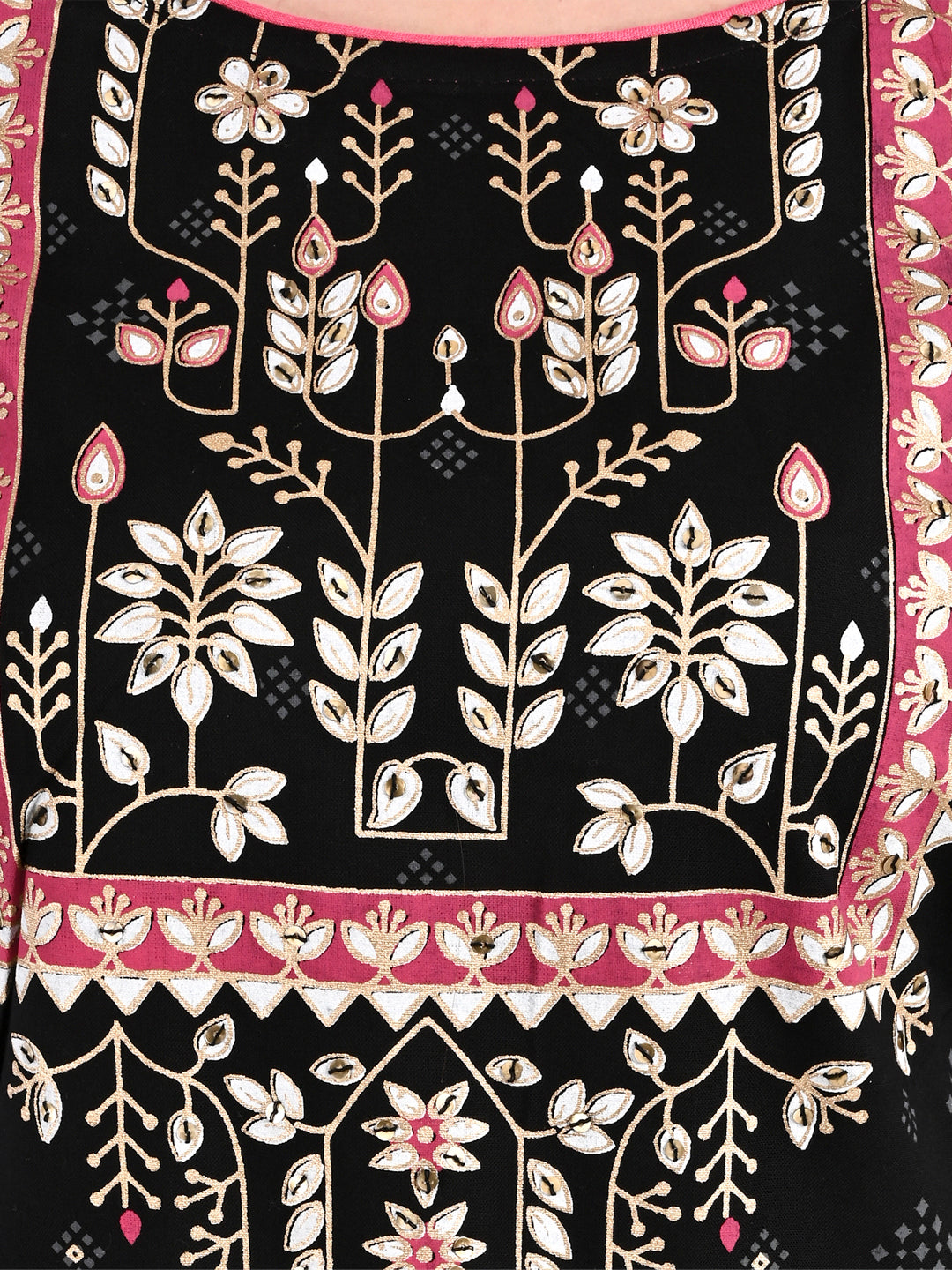 Be Indi Women Black Ethnic Motifs Printed Thread Work Kurta