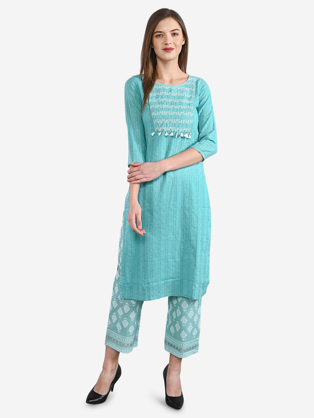 Be Indi Women Pink Printed Kurta with Palazzos