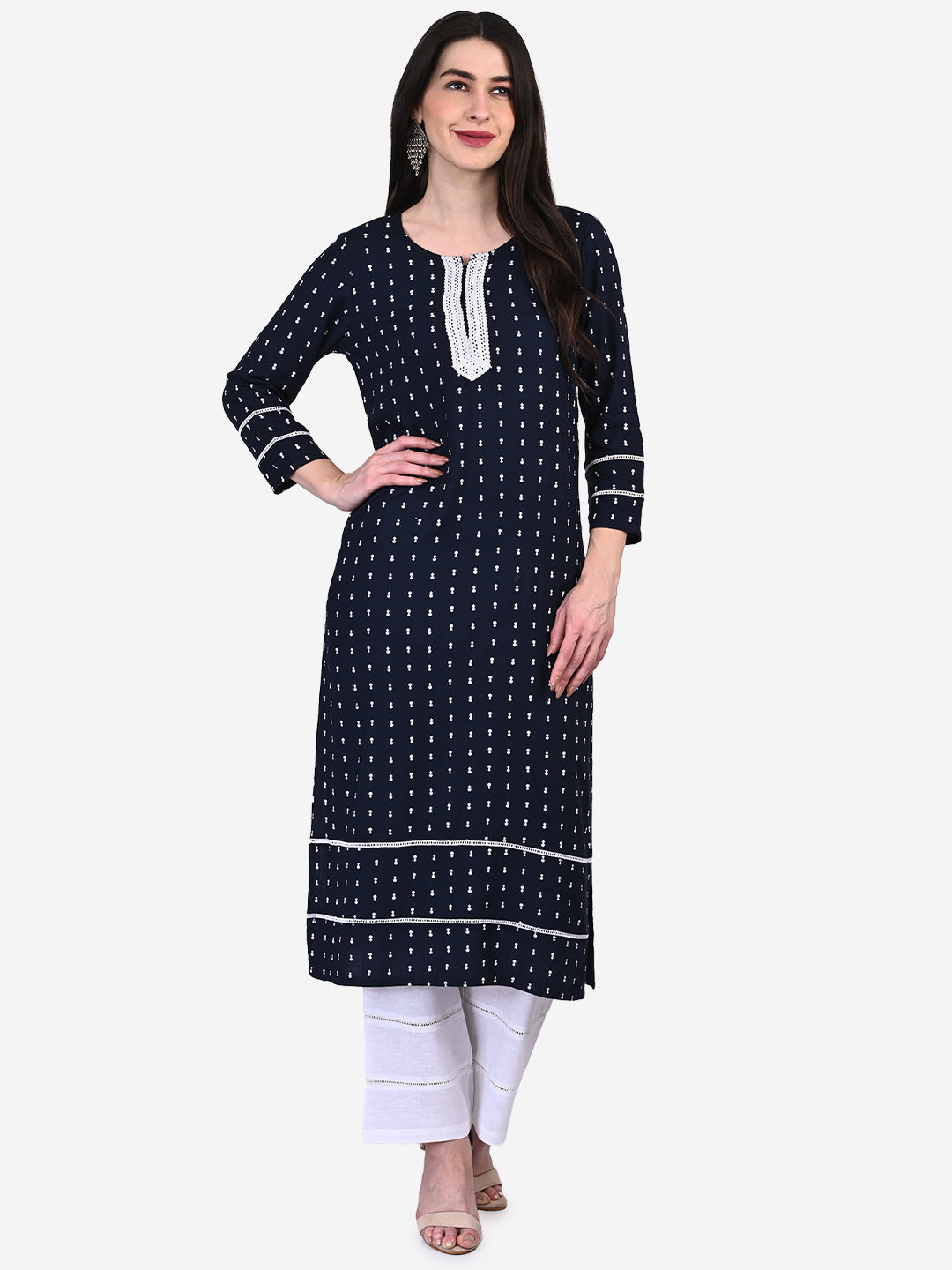 Be Indi Women Navy Blue Ethnic Motifs Printed Kurta