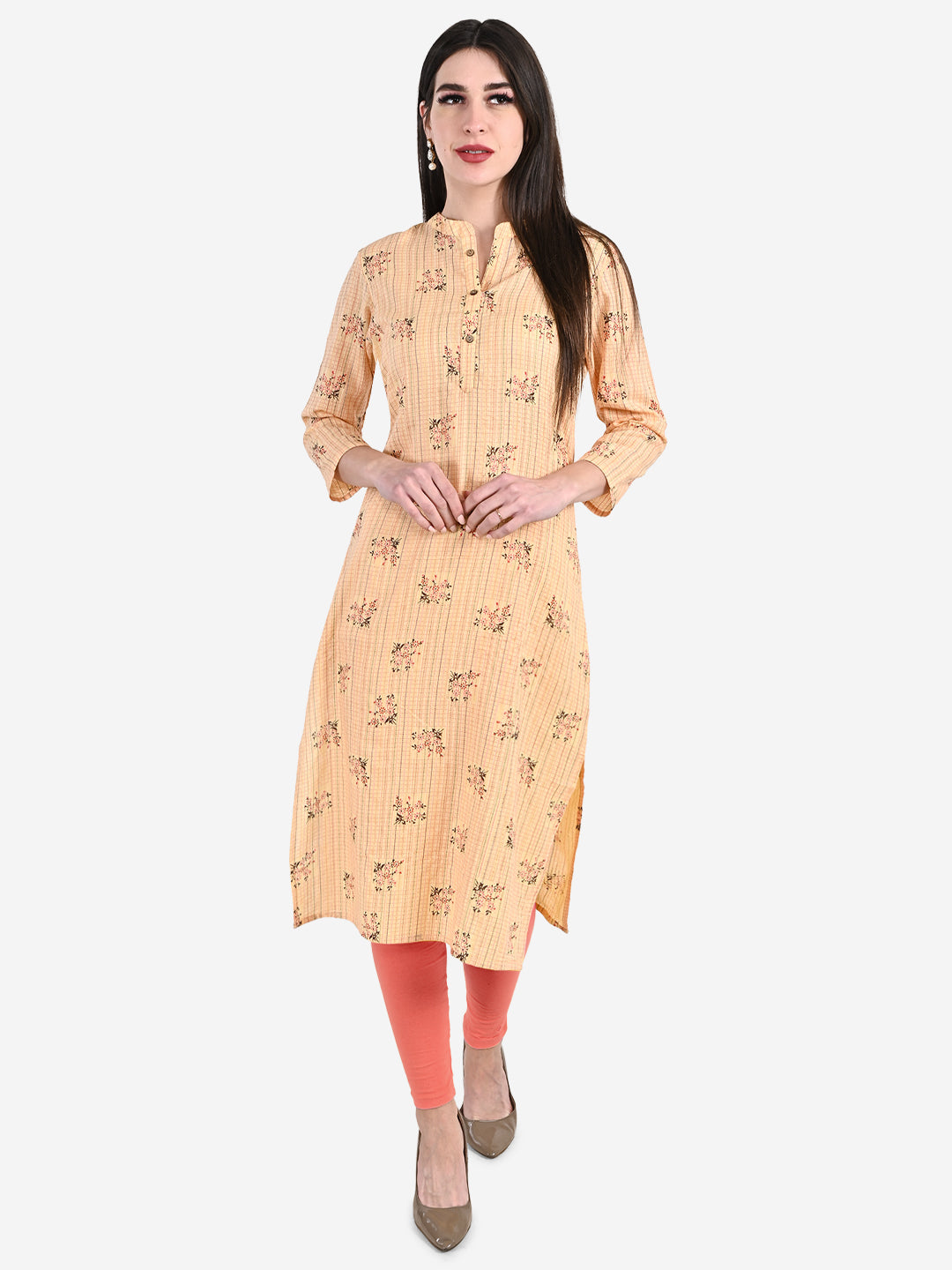 Be Indi Women Peach-coloured Floral Printed Kurta