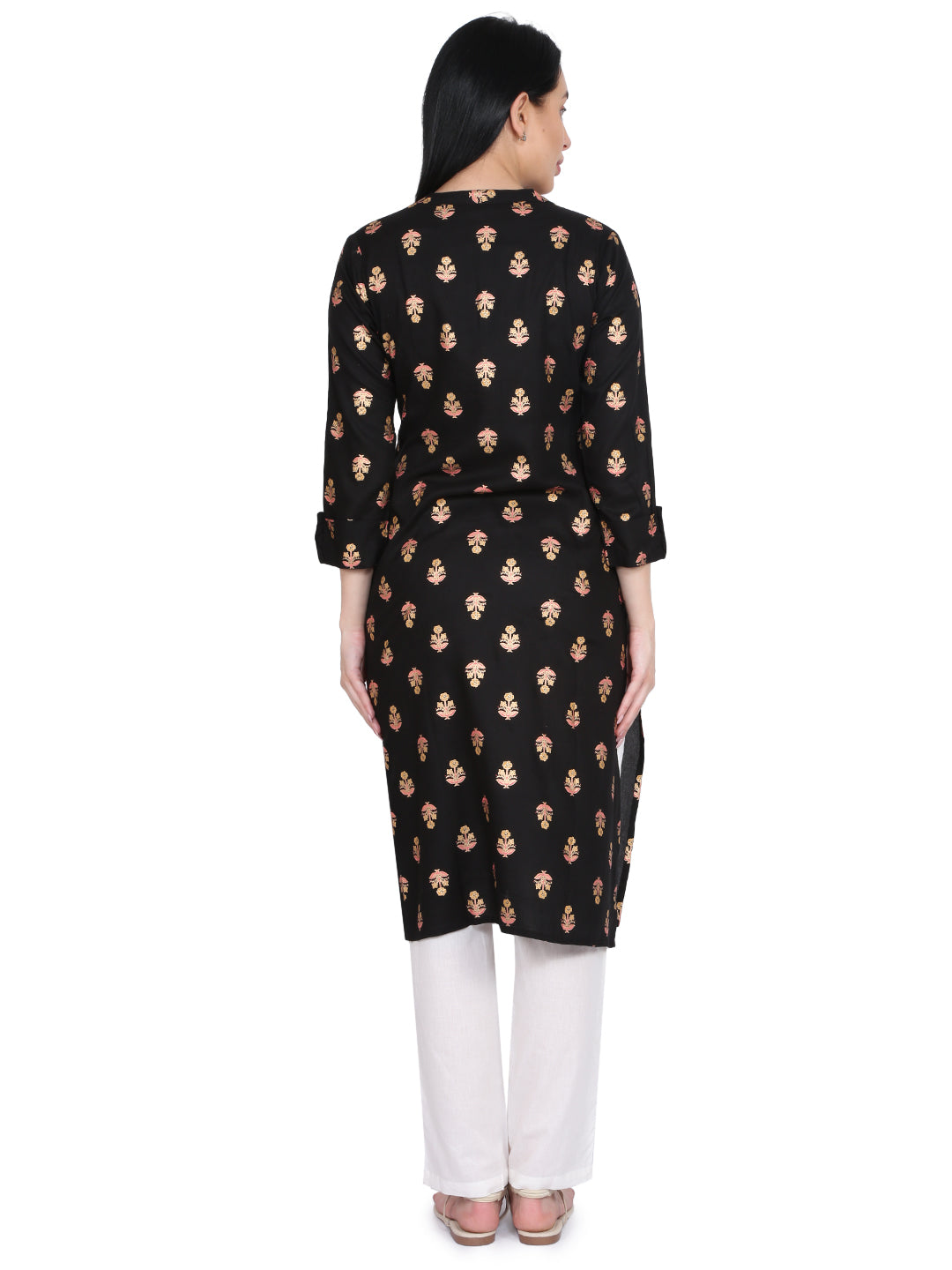 Be Indi Women Black Foil Printed Straight Kurta
