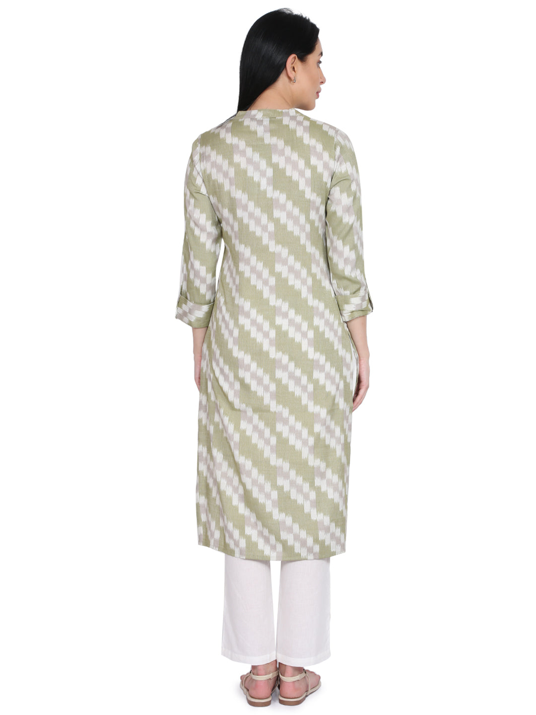 Be Indi Women Grey & White Printed Straight Kurta