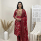 Elegant Maroon & Gold Embroidered Kurta Set with Printed Dupatta