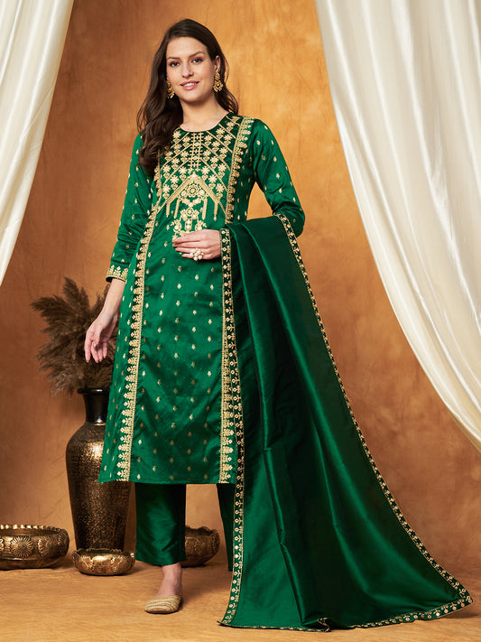 Elegant Green Kurta with Pant & Dupatta Set