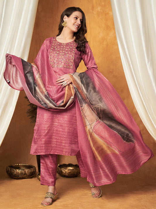 Embroidered Kurta with Pant & Dupatta Set