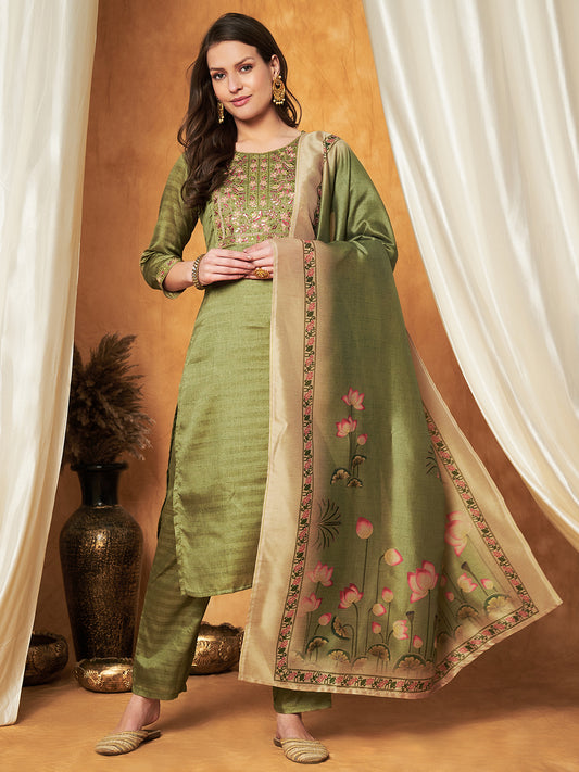 Embroidered Kurta with Pant & Dupatta Set