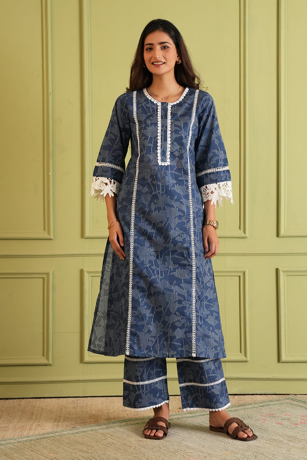 Indigo Fern Kurta Set with Dupatta