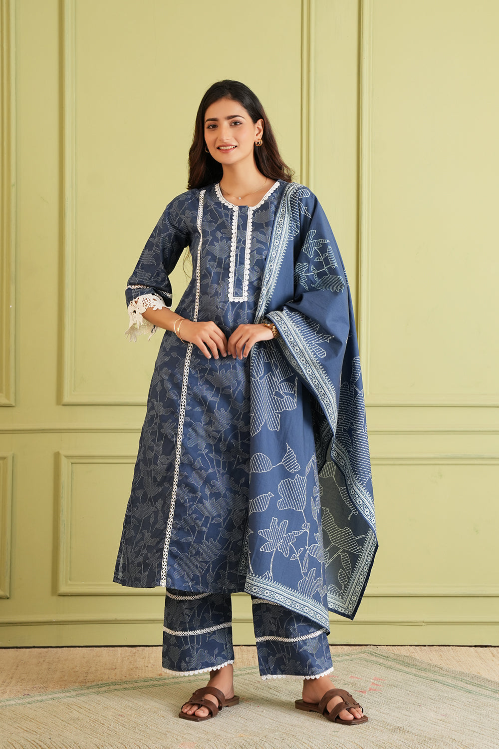 Indigo Fern Kurta Set with Dupatta