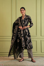 Ebony Blossom Kurta Set with Dupatta