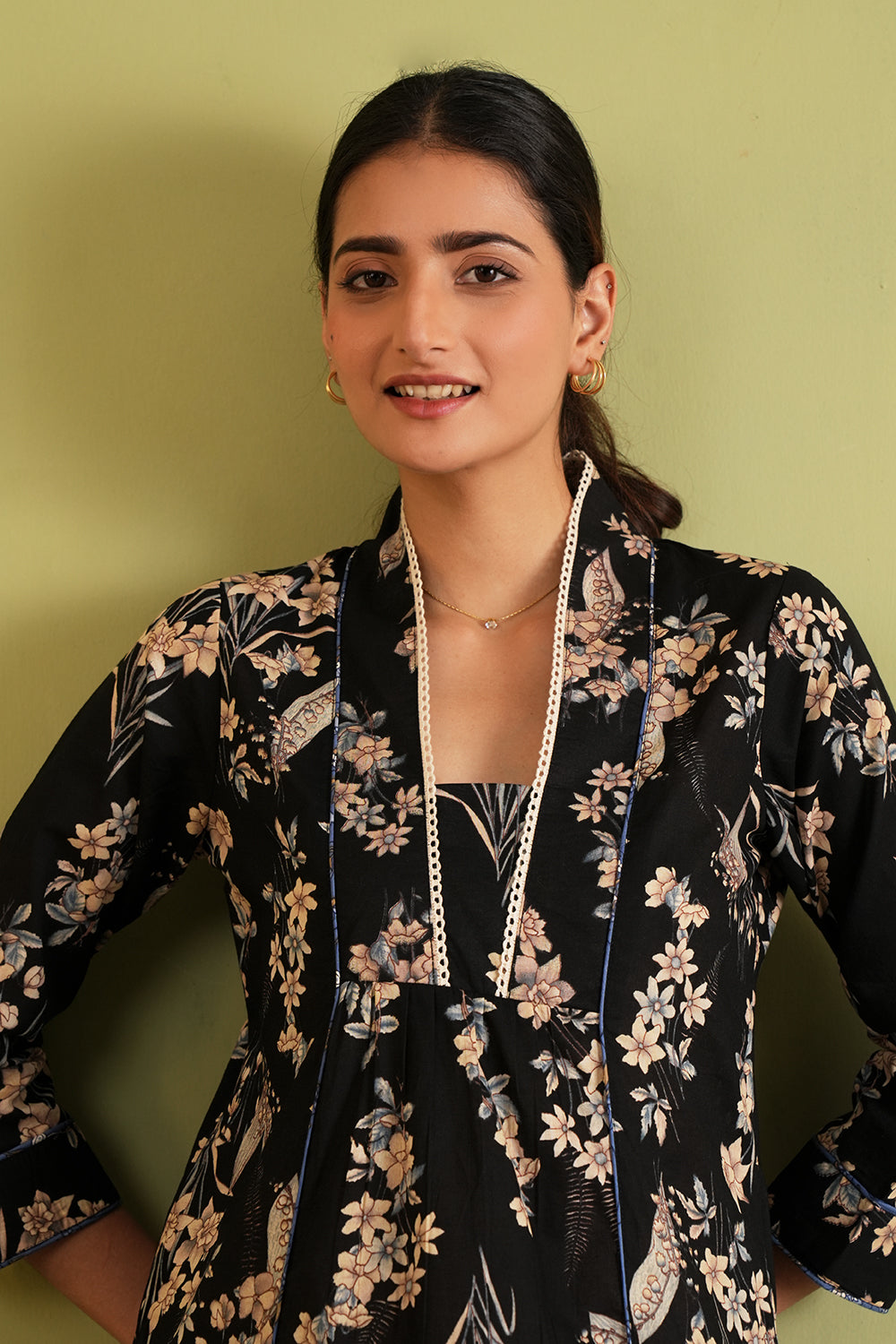 Ebony Blossom Kurta Set with Dupatta