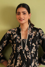 Ebony Blossom Kurta Set with Dupatta