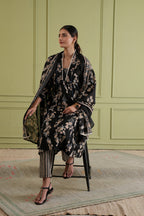 Ebony Blossom Kurta Set with Dupatta