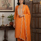 Orange Sequin Embroidered  Chanderi Silk Kurta with Trousers & Scalloped Dupatta Set