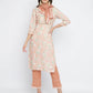Women Peach Embroidered Kurta with Pant & with Scarf.