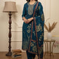 Elegant Navy Blue Embroidered  Design Printed Kurta set with dupatta
