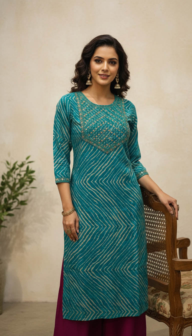 Turquoise Blue Rayon Kurta