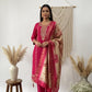 Fuchsia Embroidered Silk Kurta Set with Banarasi-Style Dupatta