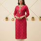 Fuchsia Embroidered Viscose Blend Kurta